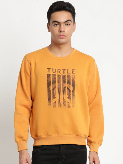 Turtle Men  Yellow Printed Round Neck Sweatshirt