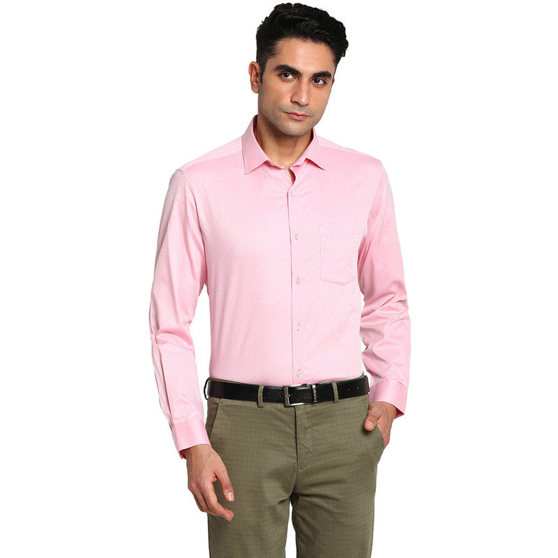 Cotton Pink Regular Fit Self Design Formal Shirt