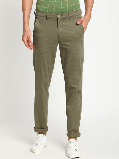 Cotton Stretch Olive Checked Ultra Slim Fit Trouser