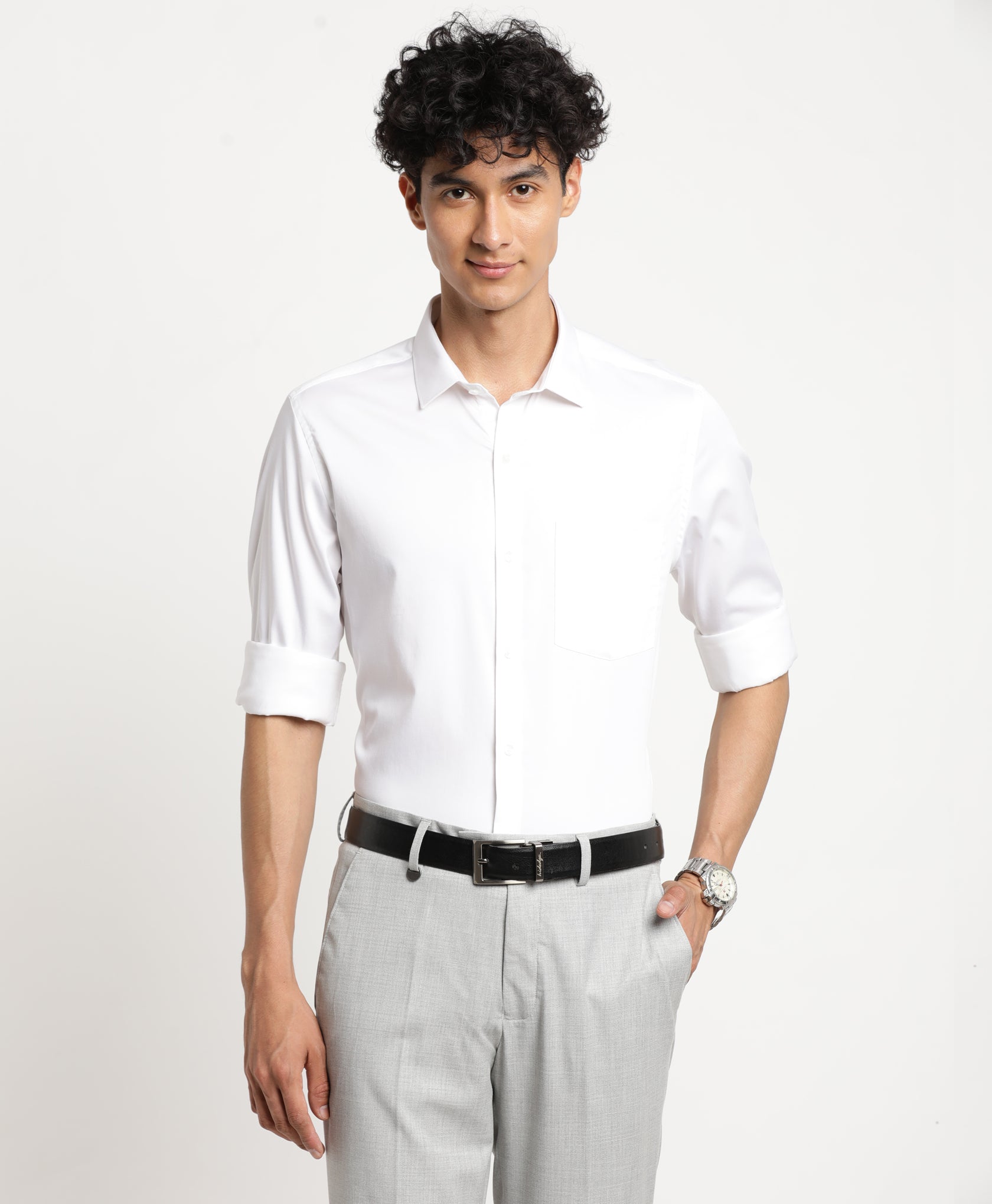 White Cotton Solid Slim Fit Ceremonial Shirts