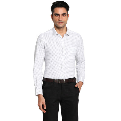 Cotton White Regular Fit Printed Formal Shirt