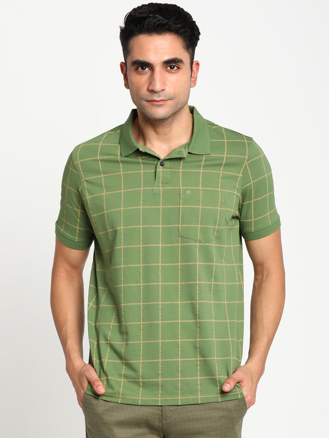 Turtle Men Green Printed Polo Neck T-Shirts