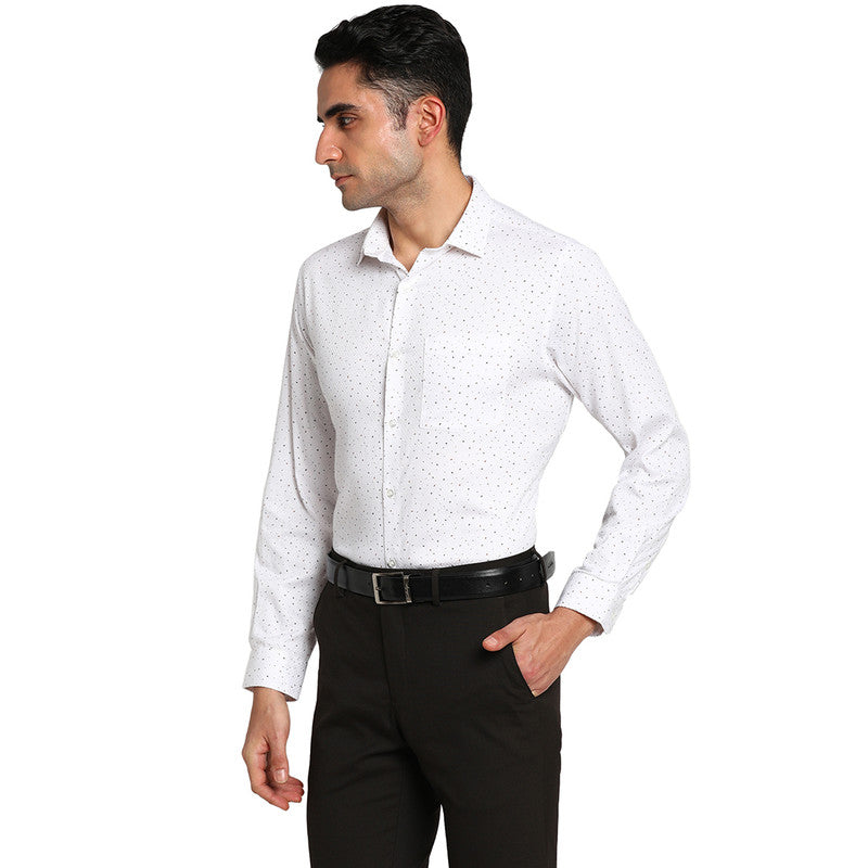 Cotton White Regular Fit Printed Formal Shirt