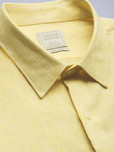 Light Yellow Linen Solid Slim Fit Shirt