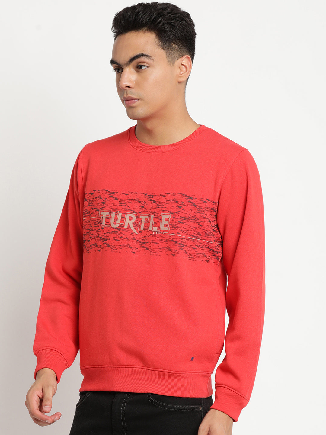 Turtle Men Red Printed Round Neck SweatShirt