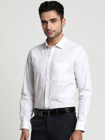 Cotton White Slim Fit Solid Formal Shirt