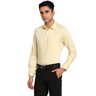 Cotton Beige Slim Fit Striped Formal Shirt