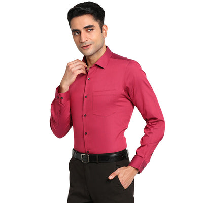 Cotton Red Slim Fit Self Design Formal Shirts