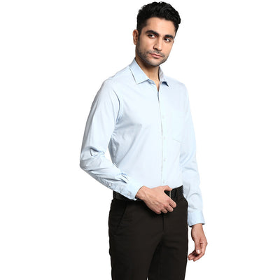 Cotton Sky Blue Slim Fit Solid Casual Shirt