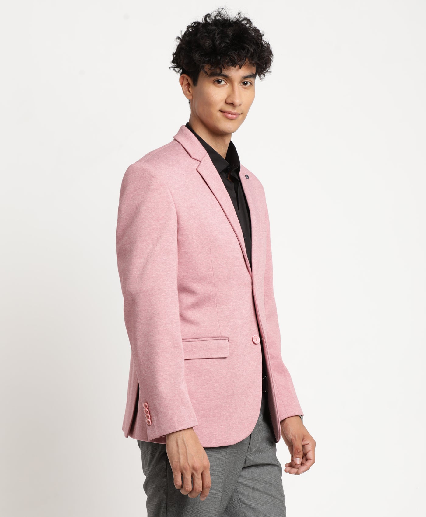 Pink Knitted Self Design Casual Blazer