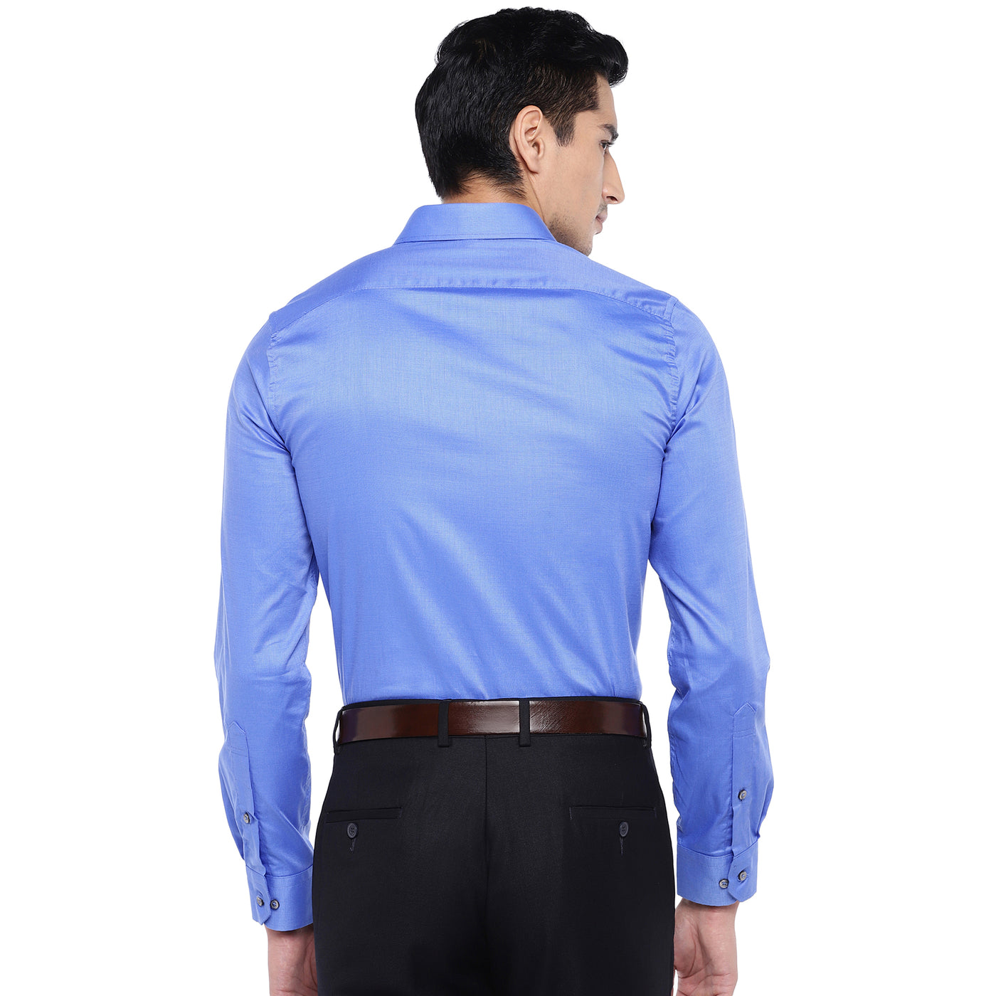 Sky Blue Cotton Solid Slim Fit Shirts