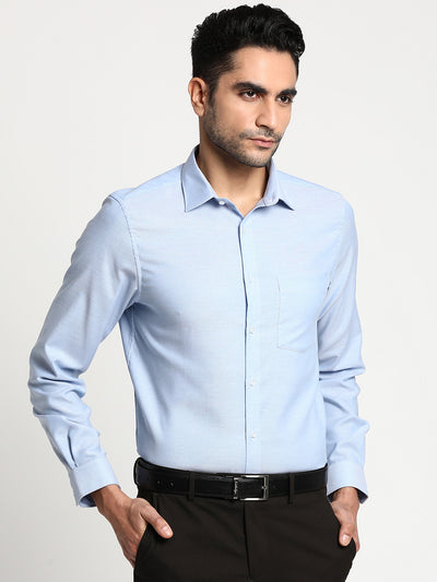 Cotton Sky Blue Slim Fit Solid Formal Shirts