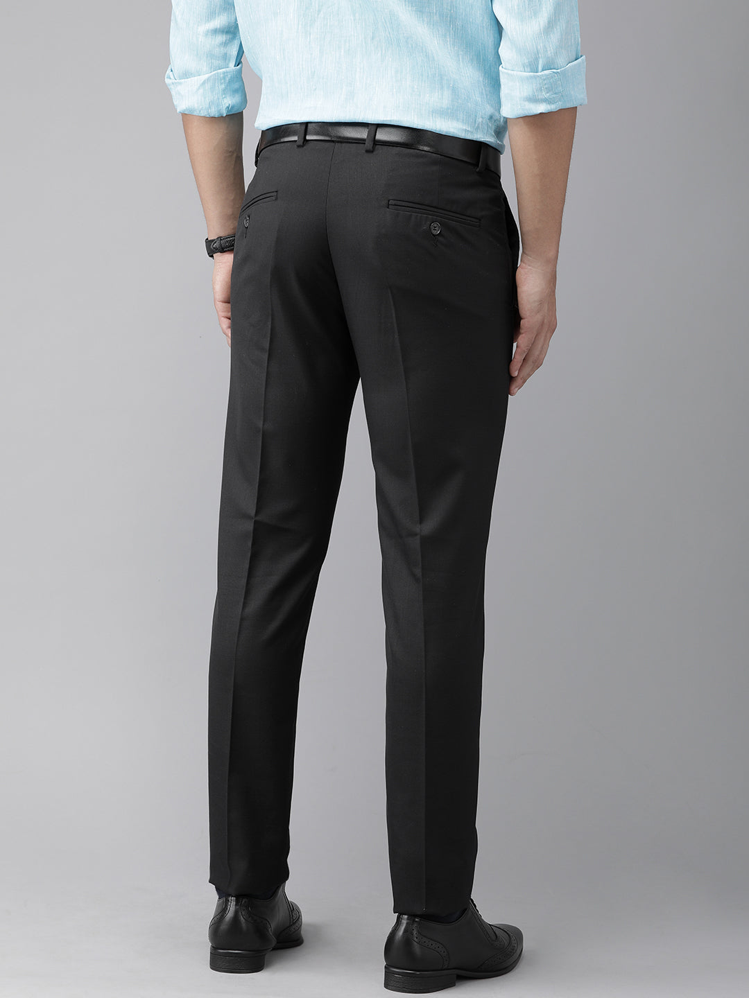 Buy Van Heusen Men Black Textured Ultra Slim Fit Trousers online