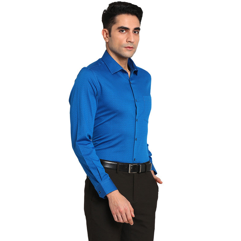 Cotton Blue Slim Fit Self Design Formal Shirt