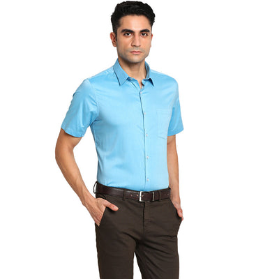 Cotton Light Blue Regular Fit Solid Formal Shirt