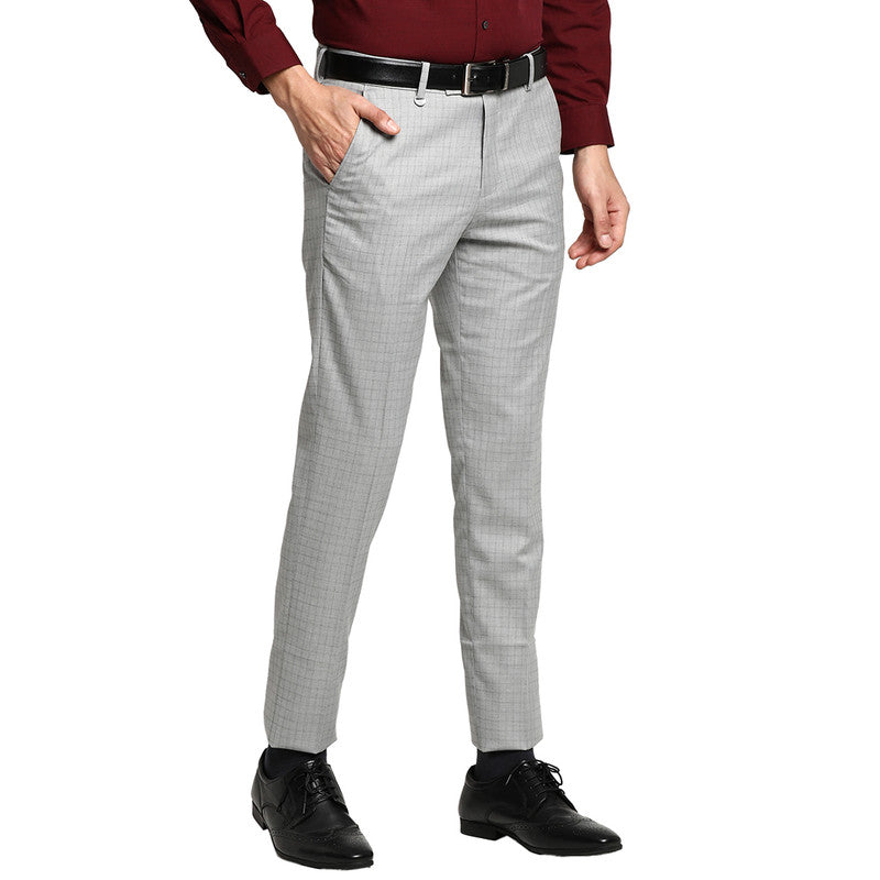 Cotton Grey Checked Ultra Slim Fit Trouser