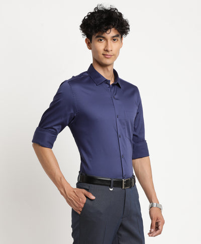 Navy Blue Cotton Solid Slim Fit Ceremonial Shirts