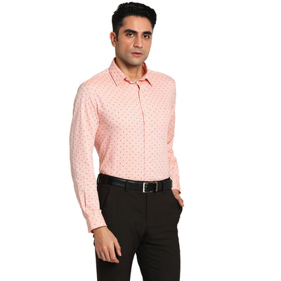 Cotton Pink Regular Fit Printed Formal Shirts
