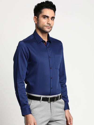 Cotton Navy Blue Slim Fit Solid Formal Shirt