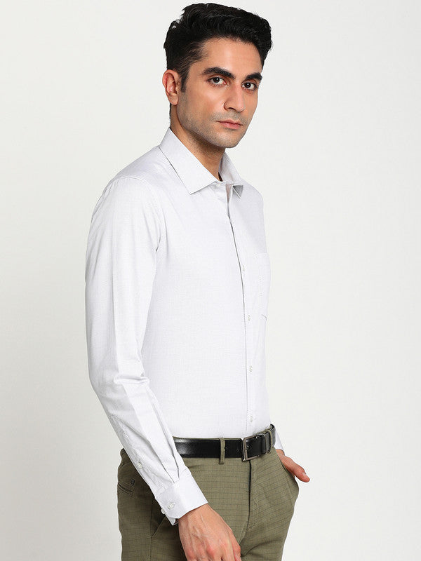 Cotton White Slim Fit Self Design Formal Shirts