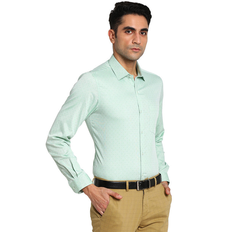Cotton Light Green Slim Fit Self Design Formal Shirt
