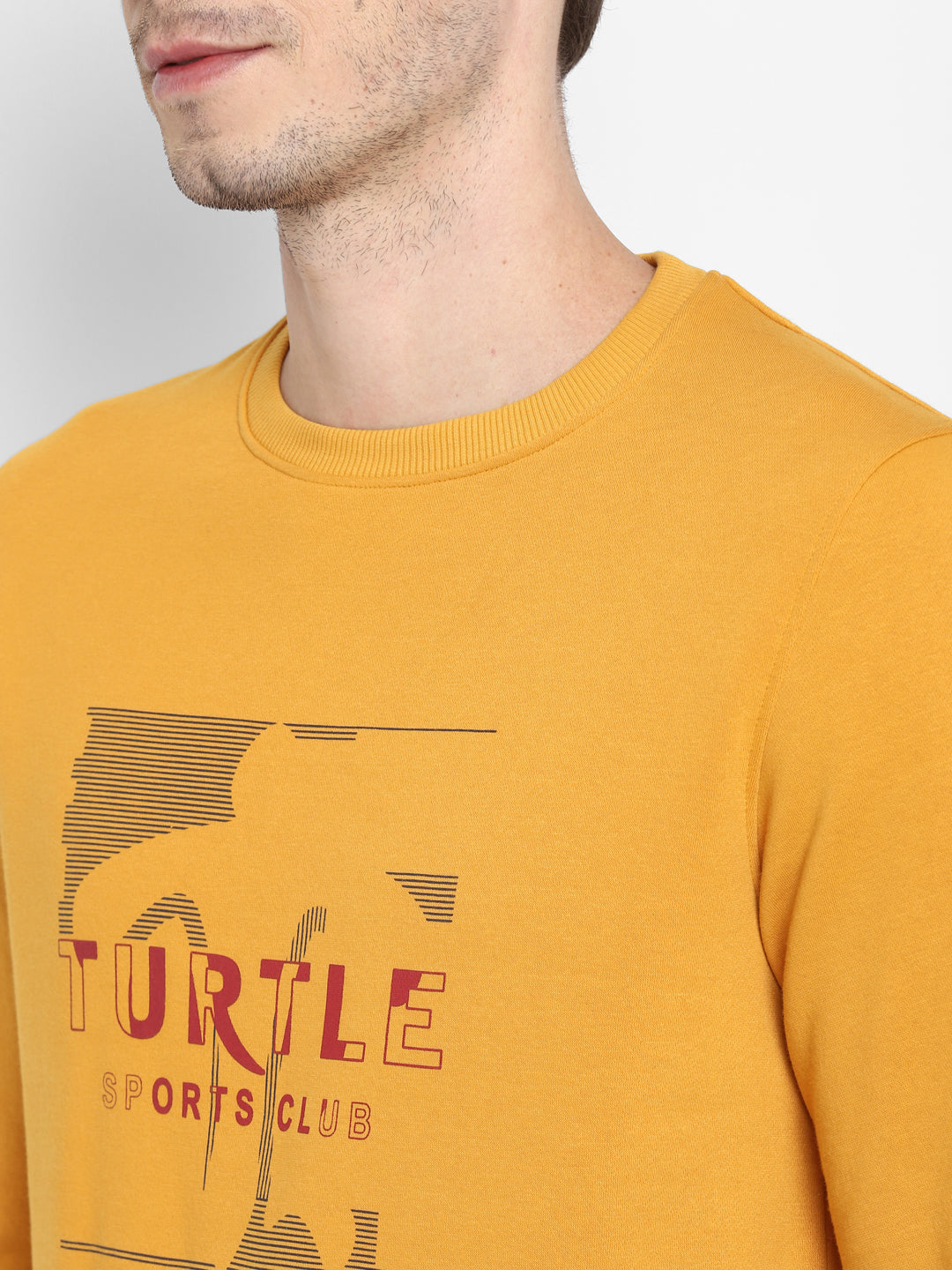 Turtle Men Yellow Printed Round Neck SweatShirt