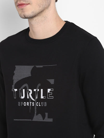 Turtle Men Black Printed Round Neck SweatShirt