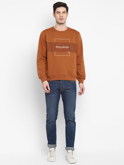 Orange Full Sleeve Round Neck Sweatshirt for Men