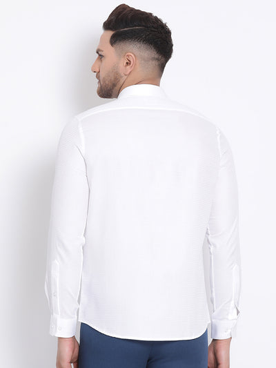 White Cotton Self Design Slim Fit Shirt