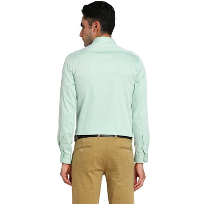 Cotton Light Green Slim Fit Self Design Formal Shirt