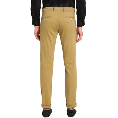 Cotton Stretch Beige Checked Ultra Slim Fit Trouser