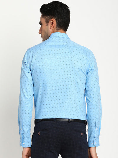 Cotton Sky Blue Slim Fit Self Design Formal Shirt