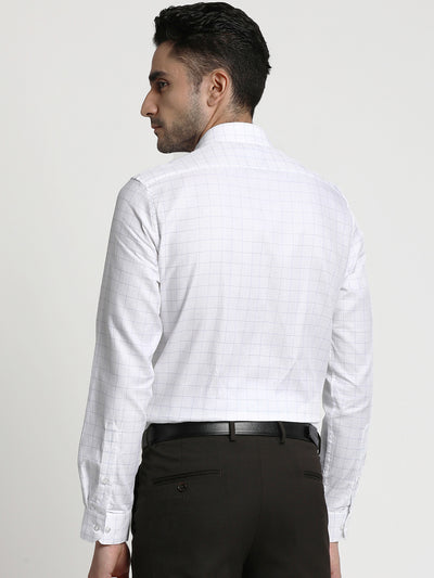 Cotton White Slim Fit Checked Formal Shirt