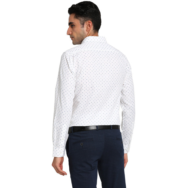 Cotton Linen White Slim Fit Printed Formal Shirt