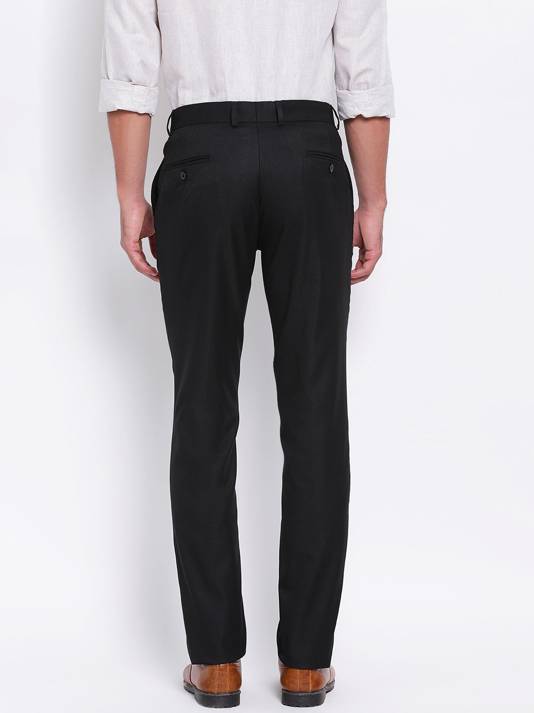 Black Self Design Slim Fit Trouser
