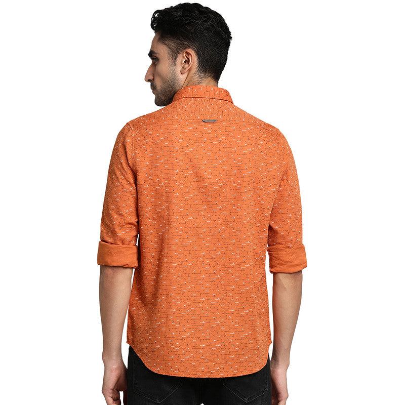 Cotton Orange Slim Fit Printed Casual Shirt