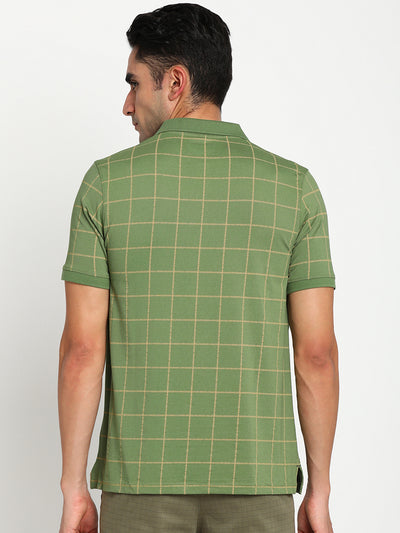 Turtle Men Green Printed Polo Neck T-Shirts