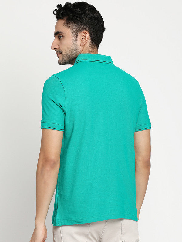 Essentials Turquoise Solid Polo T-Shirt