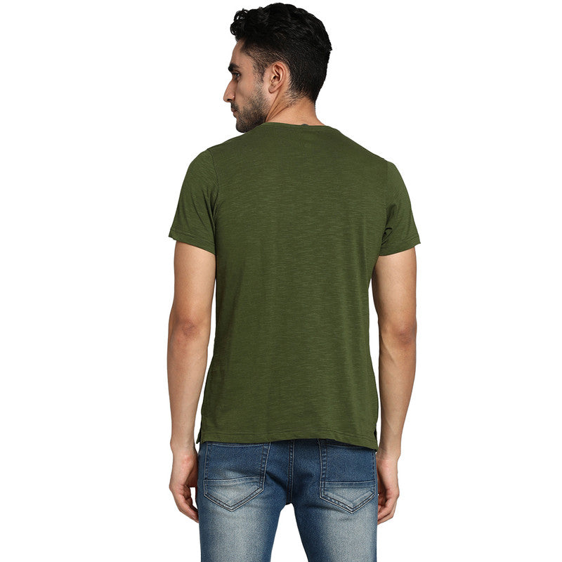 Essentials Olive-Navy Solid Henley Neck T-Shirt (Pack of 2)
