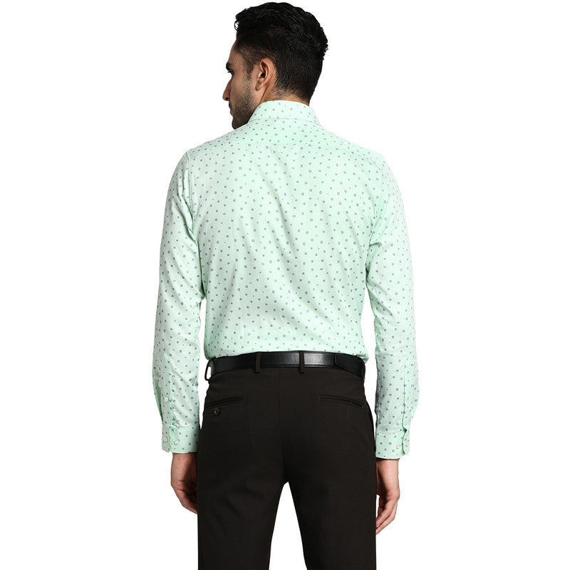 Cotton Sea Green Slim Fit Printed Formal Shirt
