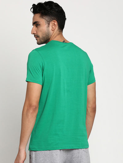 Essentials Sea Green Chest Printed Round Neck T-Shirt