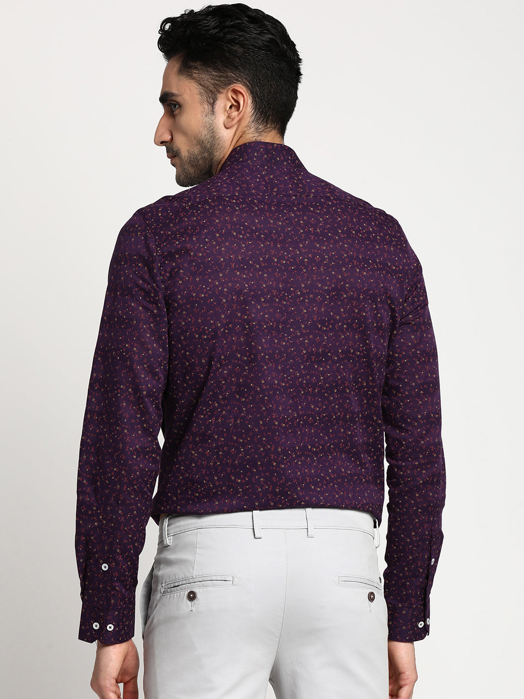 Cotton Purple Slim Fit Printed Formal Shirts