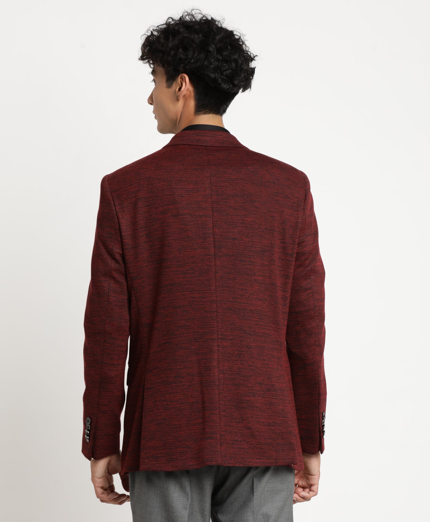Maroon Knitted Self Design Casual Blazer