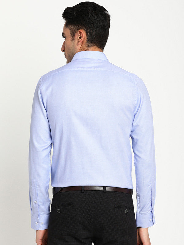 Cotton Light Blue Slim Fit Self Design Shirts