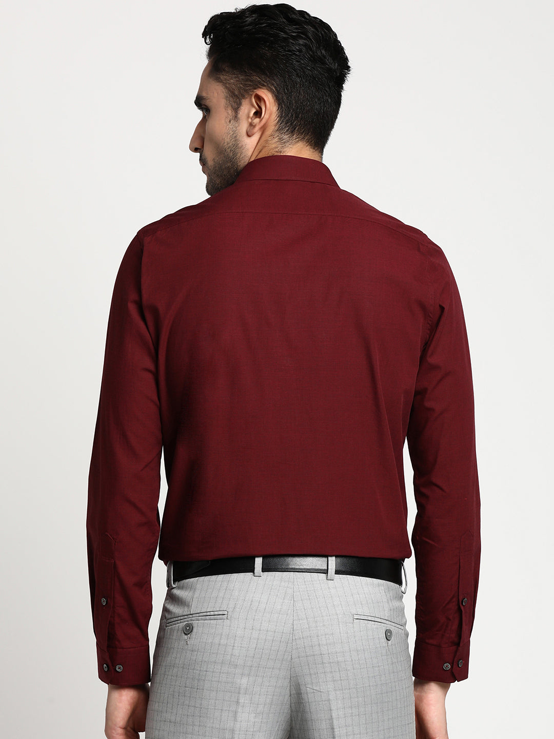 Cotton Maroon Slim Fit Solid Formal Shirt
