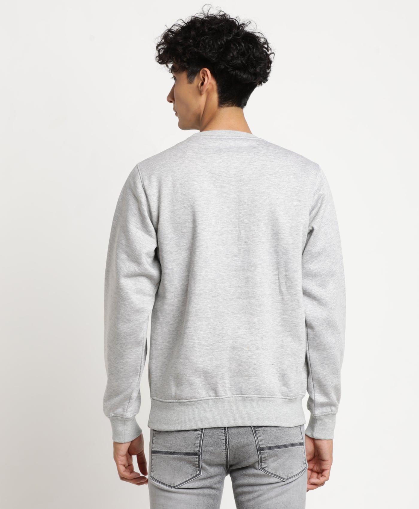 Grey Printed Polyester Cotton Round Neck Sweatshirt