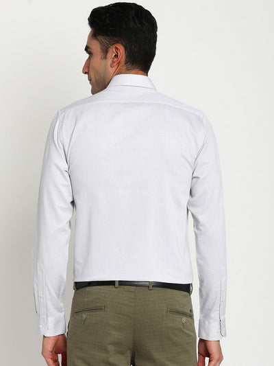 Cotton White Slim Fit Self Design Formal Shirts