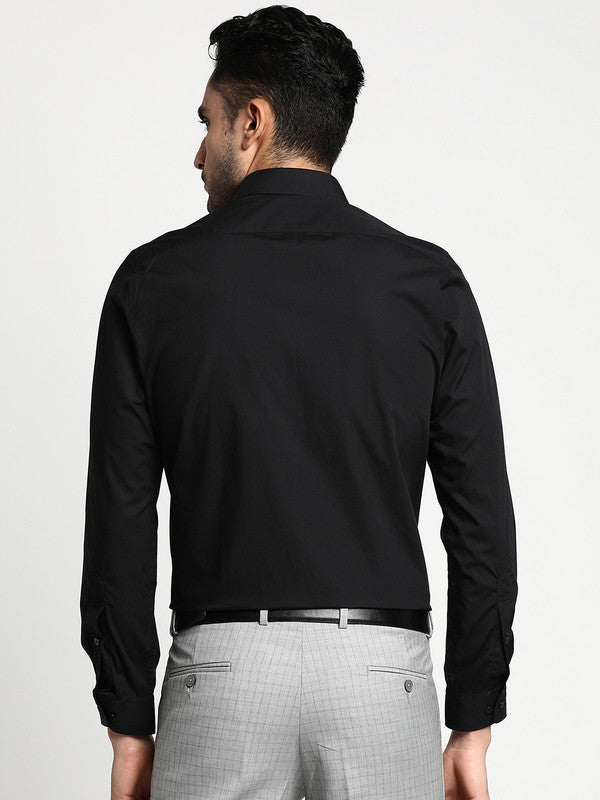 Cotton Black Slim Fit Solid Formal Shirt