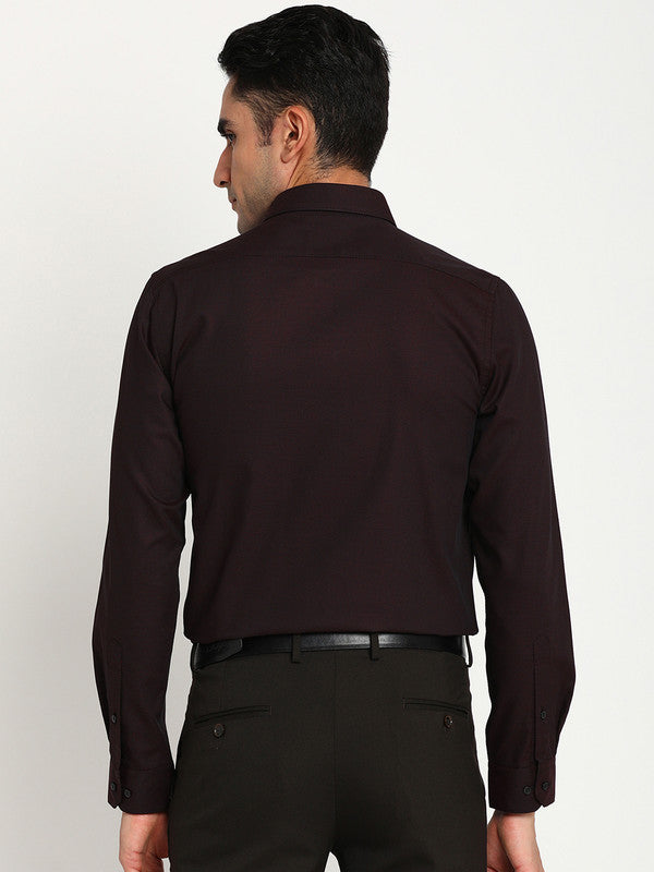 Cotton Dark Purple Slim Fit Self Design Formal Shirts