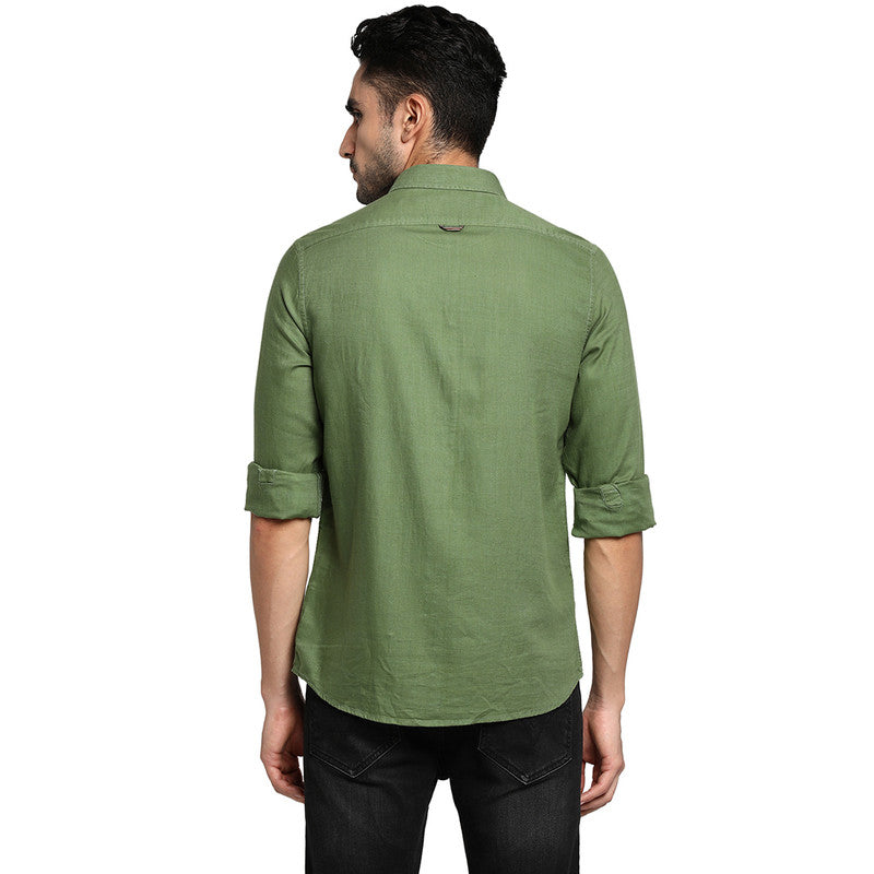 Turtle Men Cotton Olive Slim Fit Solid Casual Shirts